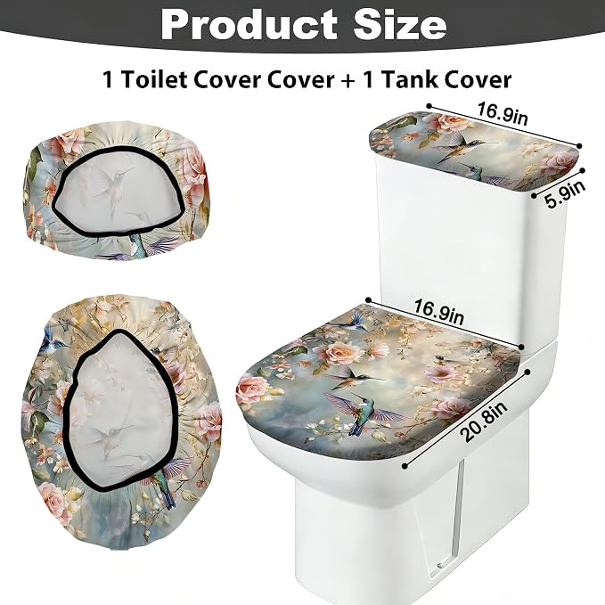 2 pack Toilet Lid Cover & Tank Lid Cover,Fits Standard & Elongated Toilet | Soft Stretchable Fabric,Machine Washable,Decorative Bathroom Protective Covers