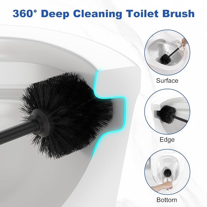 304 Stainless Steel Heavy Duty Toilet Bowl Brush，Removable Inner Bowl and Splash Protection，Bathroom Toilet Brush-Dense Bristles for Through Cleaning