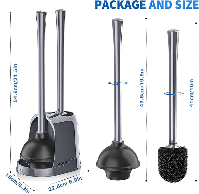 LOVLOY Toilet Plunger and Brush, Bowl Brush and Heavy Duty Toilet Plunger Set with Ventilated Holder, 2-in-1 Toilet Brush and Plunger Combo for 5.3-inch Toilet Drain Bathroom Cleaning (White)