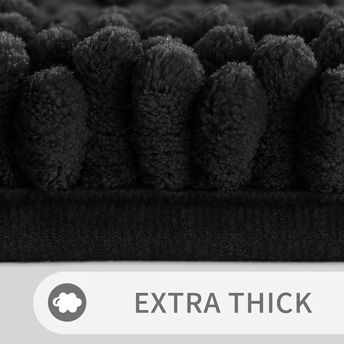 Yimobra Bathroom Rug Set 2 Piece, Absorbent Chenille, 32x20+24x17, Black | Non Slip Machine Washable Quick Dry Bath Mat Set, Soft Plush Shower Rugs for Bathroom Floor Sink Tub and Shower Outside