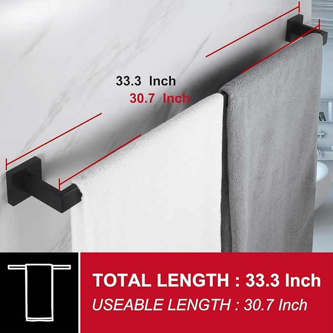 KOKOSIRI 32-Inch Single Towel Bar, Bathroom Kitchen Towel Holder, Wall Mounted SUS304 Stainless Steel Towel Rack, Matte Black, B4003BK-L32