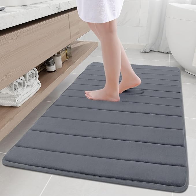 Buganda Memory Foam Bath Mat 47 x 32, Ultra Soft Absorbent Bathroom Rugs | Dark Grey, Machine Washable Quick Dry Bath Mats for Bathroom Floor, Shower and Tub, Home Decor Accessories