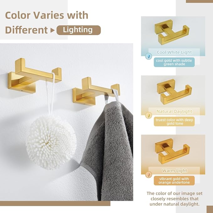 Angle Simple Double Towel Hook Brushed Dark Gold 2 PCS, SUS304 Stainless Steel Bathroom Hand Towel Holder, Double Robe Hook for Wall