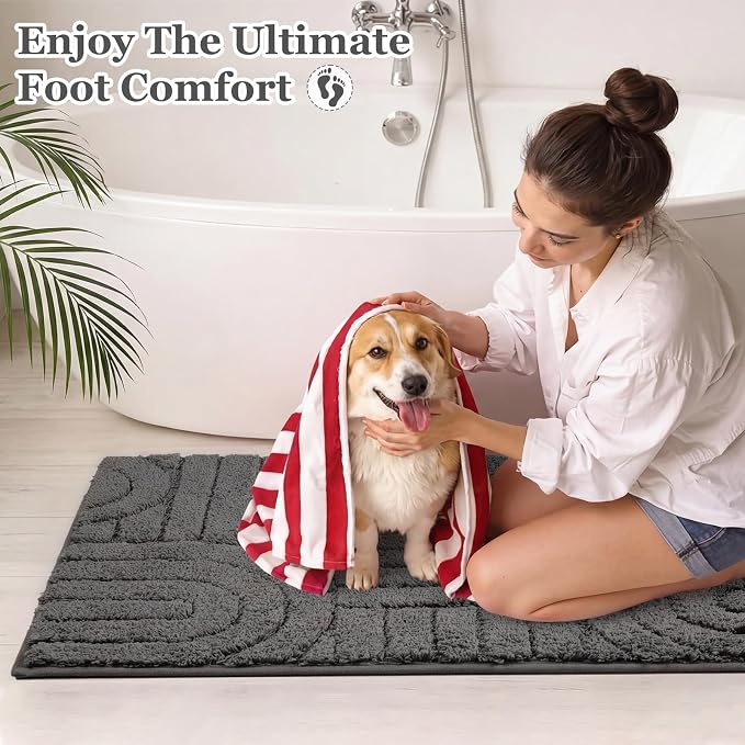 Homcomoda Bathroom Rugs Sets 3 Piece, Soft Absorbent Microfiber Bath Mats and U-Shaped Contour Toilet Rug, Non Slip Bath Rugs Machine Washable Shaggy Bath Room Floor Mats, Dark Grey