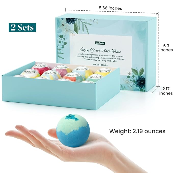 ZenBombs Bath Bombs for Women, Handmade Natural Bath Bomb with Shea Butter | Mothers Day Presents for Mom, Amazing Present for Her Wife Girlfriend Mother,Stocking Stuffers (24pcs)