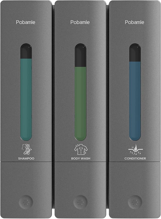 Shampoo and Conditioner Dispenser - Shower Soap Dispenser Wall Mounted No Drill - Shampoo Conditioner Body Wash Dispenser 3 Chamber - Easy Install for Bathroom Hotel Gungrey 1200ml