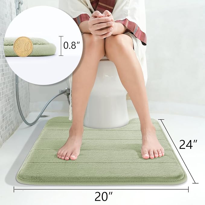 Yimobra Memory Foam Toilet Bath Mat U-Shaped, Soft and Comfortable, Super Water Absorption, Non-Slip, Thick, Machine Wash & Easier to Dry for Bathroom Commode Contour Rug, 24 X 20 Inches, Sage Green