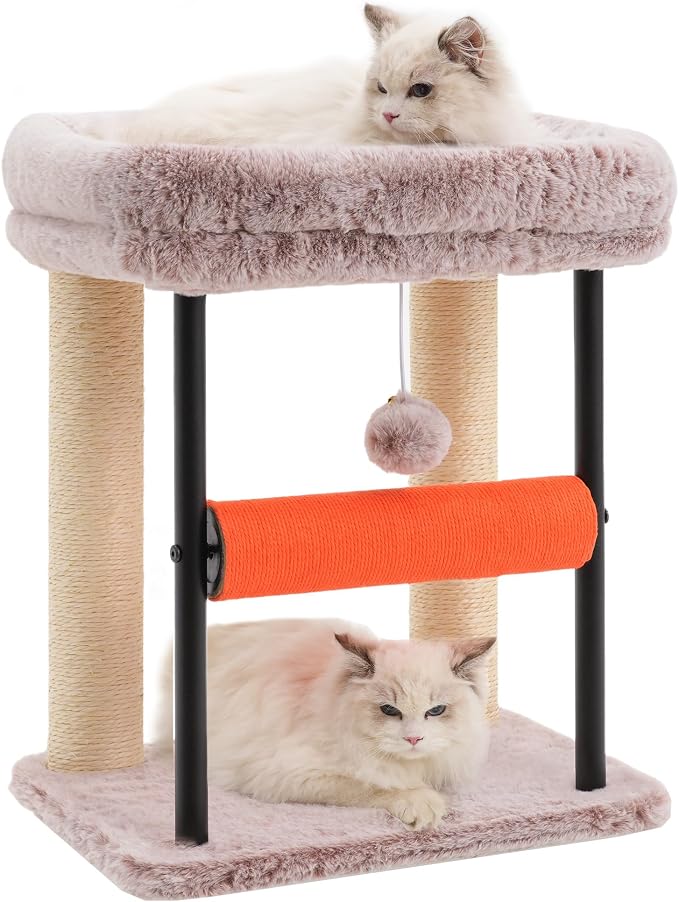 Hey-brother Cat Tree, Sturdy Tower with Sisal-Wrapped Columns, MPJ010SMU | 18.9 Inches Cats Scratching Posts with Bed, Plush Toy Ball for Indoor Kittens, Muchroom