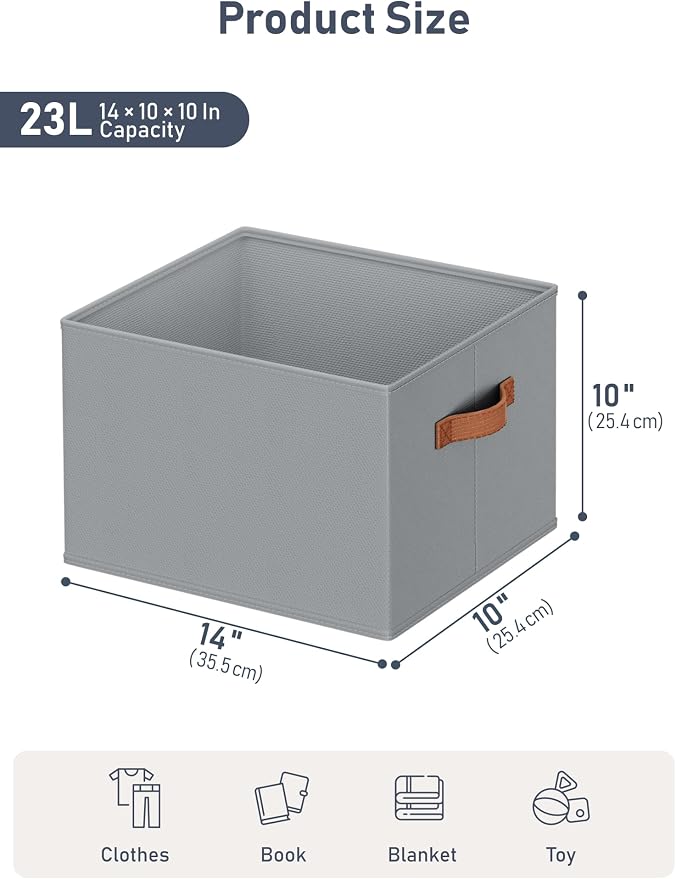 8 Pack Large Closet Storage Baskets Bins for Shelves, Collapsible Fabric Closet Organizers and Storage with Polyester Handles, Decorative Baskets for Organizing Clothes, Towels, Linen Closet 14"x10"
