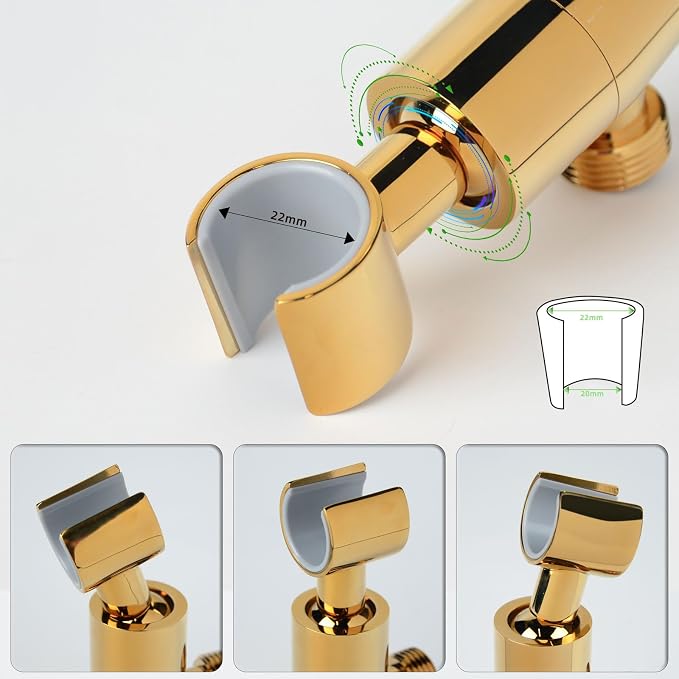 Shower Head Holder,All Metal Handheld Shower Head Holder,Adjustable Shower Arm Mount Bracket,Shower Head Bracket,Gold,1G4MK