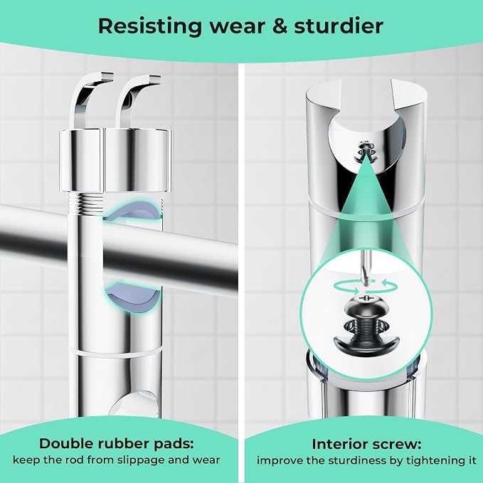 Shower Head Holder with 2 Hooks for 20.5-23.5mm Showerhead, Adjustable Shower Head Bracket for 16-27mm Sliding Rod, Chrome Plated Shower Holder Replacement