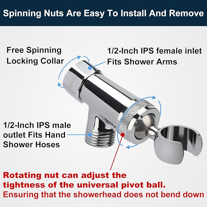 YUHX All Metal Shower Head Holder and Hose Stainless Steel Extra Long 6 ft,Adjustable Handheld Shower Arm Bracket,Premium Chrome