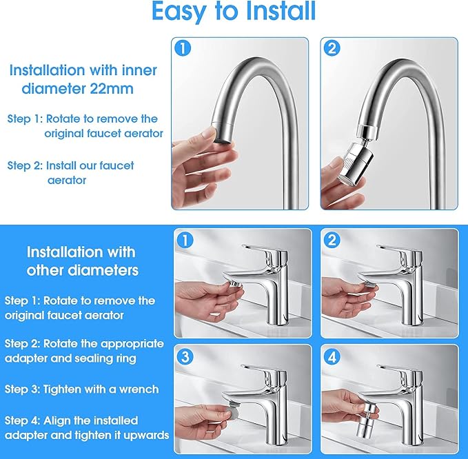 Kitchen and BasinTap Spray Head,360° Swivel Dual-Function Sprayer,80-Degree Big Angle Swivel Faucet Aerator,Faucet Extension Sprayer,Kitchen Faucet Aerator Splash Proof Spout (short style)