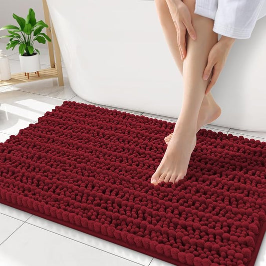 Smiry Bathroom Rugs 34X21, Extra Soft Rubber Backing Chenille Bath Mats | Red Machine Washable Non Slip Quick Dry Bath Mats for Bathroom Floor, Tub, Shower, Home Decor Accessories