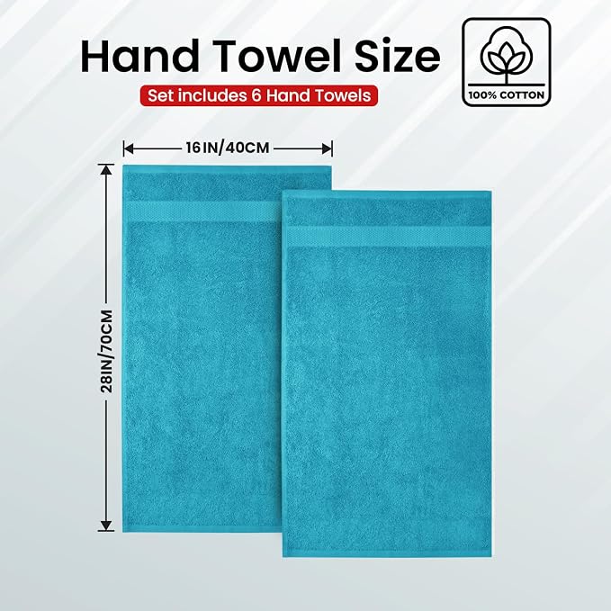 Infinitee Xclusives 100% Cotton Hand Towels for Bathroom - Set of 6 | Ultra Soft, Absorbent & Quick-Drying |16x28 inches| Luxury Hand Towel Set |600 GSM| Gym, Shower, Spa & Hotel Use