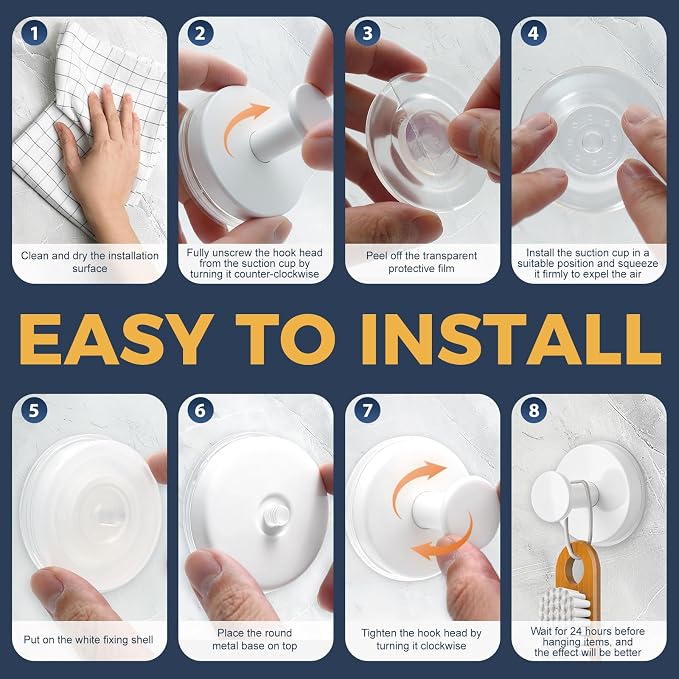 Large Suction Cup Hooks for Shower,Glass Window&Door,Mirror,Reusable Shower Hooks,No-Drill Removable Towel Hooks for Bathroom,4 Packs(Matte White)