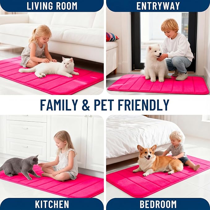 OLANLY Memory Foam Large Bath Mat 40x24, Super Soft Absorbent Bathroom Rugs | Hot Pink, Quick Dry Bath Rug, Machine Washable Shower Floor Mats, Bathmat Carpet for Bathroom Floor, Tub and Shower