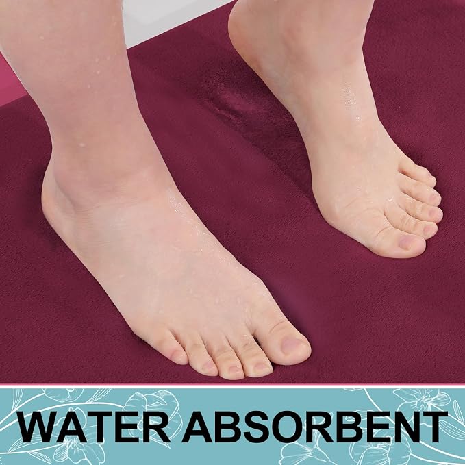 Smiry Memory Foam Bath Mat 30x20, Extra Soft and Absorbent Bathroom Rugs | Burgundy, Quick Dry Machine Washable Non-Slip Bath Mat for Bathroom Floor, Shower and Tub