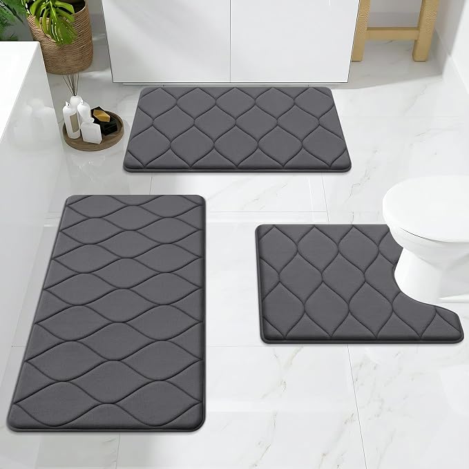 Smiry Memory Foam Bath Mat 36x24, Ultra Soft Absorbent Bathroom Rugs | Dark Grey, Plush Quick Dry and Machine Washable Cushion Bath Mats for Bathroom, Shower, Tub & Home Decor