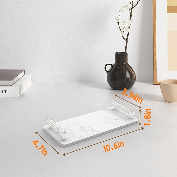 XZHXFX Guest Towel Holder Tray for Bathroom,Marble Slab with Handles - Napkin Holder for Kitchen - Bathroom Tray(Silver,Small)