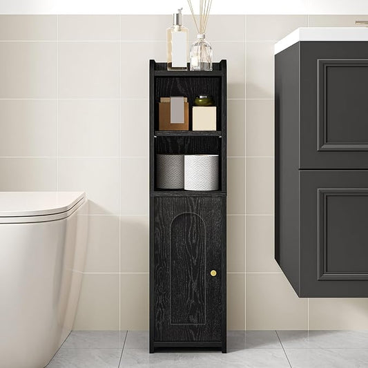 Hzuaneri Bathroom Storage Cabinet, Corner Floor Cabinet with Doors and Adjustable Shelf, Narrow Toilet Paper Cabinets, Bathroom Organizer for Small Spaces, Black, BC19704X