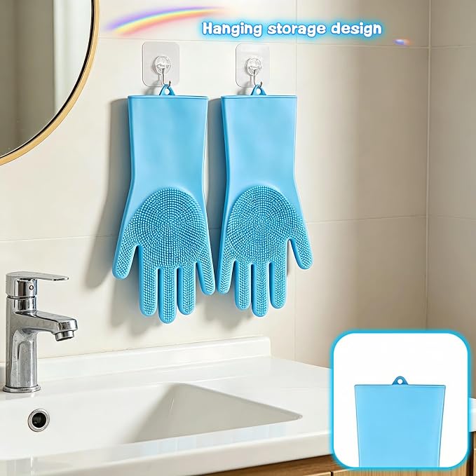 Silicone Dog Grooming Glove for Dogs and Cats, Enhanced Five-Finger Fit, Non-Slip & Extended Cuff, Dual-Sided Pet Bath Brush for Washing, Massage & Deep Cleaning 1 Pair (Blue)