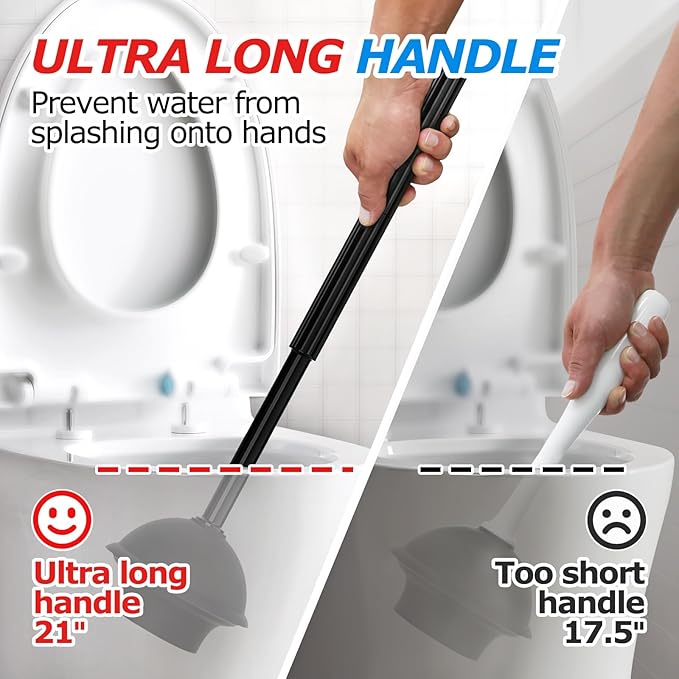 FORASTO 3in1 Toilet Plunger and Brush Set - Home Bathroom Cleaning Tools | 21" Extended, Groove Gap Brush, Heavy Duty Rubber Toilet Bowl Cleaner, Apartment Must Haves Bathroom Decor Accessories