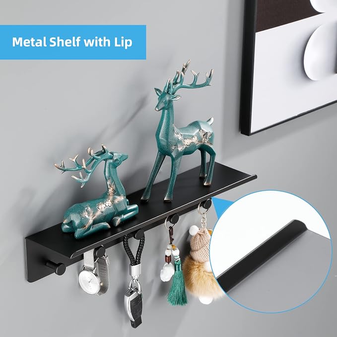 Bathroom Towel Rack Wall Mounted, Rustproof Aluminium Shelf with 5 Bath Robe Hook, Decor Display Storage, Hot Tub Accessories, Hanging Hanger for Hat, Key, Bag Holder, Bathtub