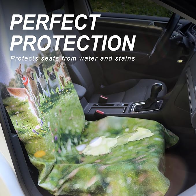 Car Seat Cover Protector Front Seats,for Gym Workout,Running,Swimming,Beach and Hiking,Waterproof Sweat Towel Bucket Seat Covers for Cars SUV Trucks (Dog Print, 2Pcs)
