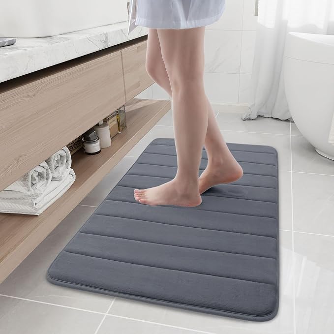 Buganda Memory Foam Bath Mat 40 x 24, Ultra Soft Absorbent Bathroom Rugs | Dark Grey, Machine Washable Quick Dry Bath Mats for Bathroom Floor, Shower and Tub, Home Decor Accessories