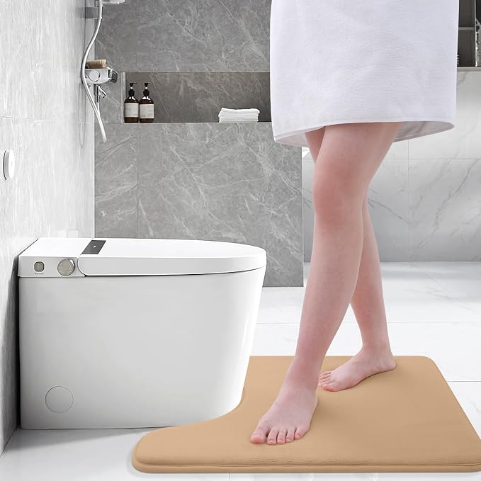 Smiry Memory Foam Toilet Rugs 24x20, Extra Soft Absorbent Bathroom Rugs | Camel, Quick Dry Machine Washable Non-Slip Contour Bath Mat for Toilet