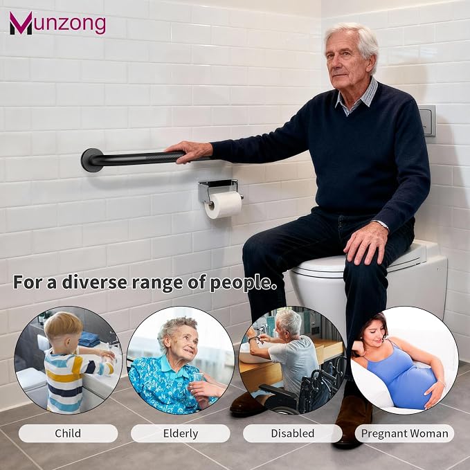 16 Inch Anti Slip Grab Bar for Shower, Munzong Oil Rubbed Black Bathroom Grab Bar, Knurled Handicap Balance Bar,Safety Hand Rail Support Elderly Senior