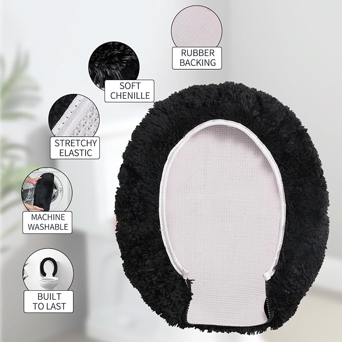 Soft Microfiber Toilet Seat Cover 17.5" x 15" Machine Washable | Solid Toilet Lid Cover Adjustable Rubber Backing Fits Most 16 -17.5" L x 14-16" W Round Oblong and Elongated Toilet Seat