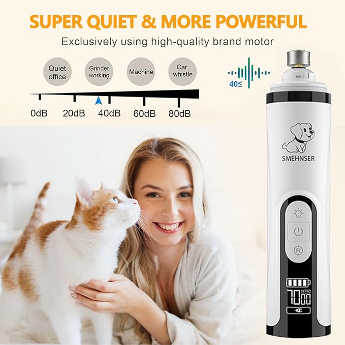 2026 Upgraded Silent Groom Pro Nail Grinder - 3-Speed Cordless Grooming Pro Nail Grinder, Pet Nail Trimmer with 2 LED Light,USB-C Rechargeable & 2 Grinding Wheels for Small Medium Large Dogs and Cats