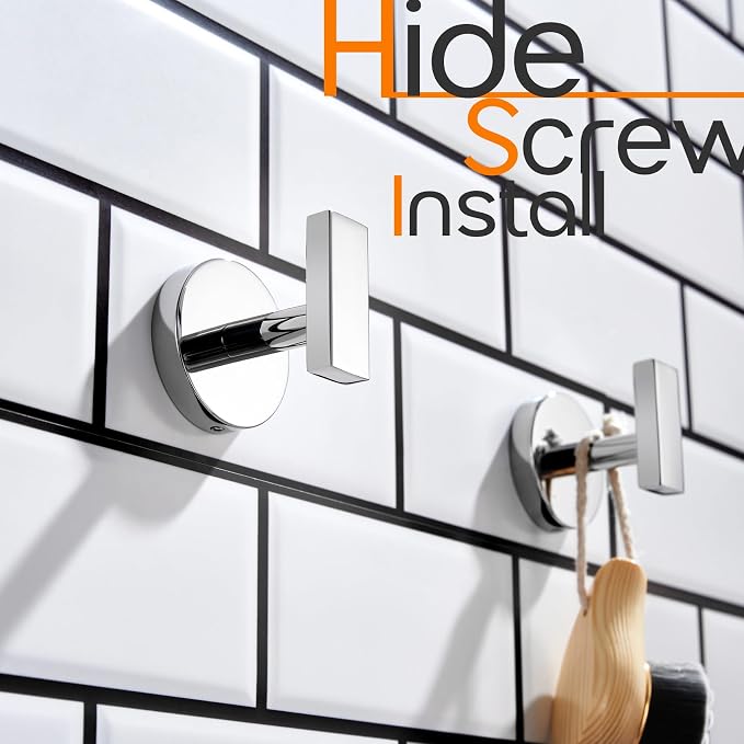 Robe Hook Polished Chrome Bath Towel Hooks Stainless Steel Wall Hooks for Bathroom Kitchen Closet Garage Door Hanger 2 Pack, AN1001CH-P2