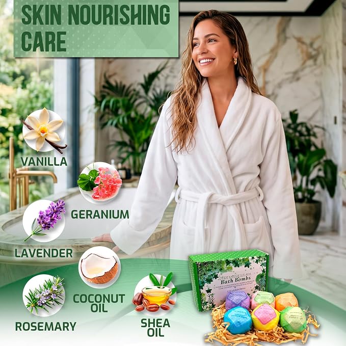 Bath Bombs Gift Set - 6 Individually Wrapped Aromatherapy Fizzies with Coconut and Essential Oils - Relaxing Spa Gift for Women - Set of 6 (2 Oz Each)