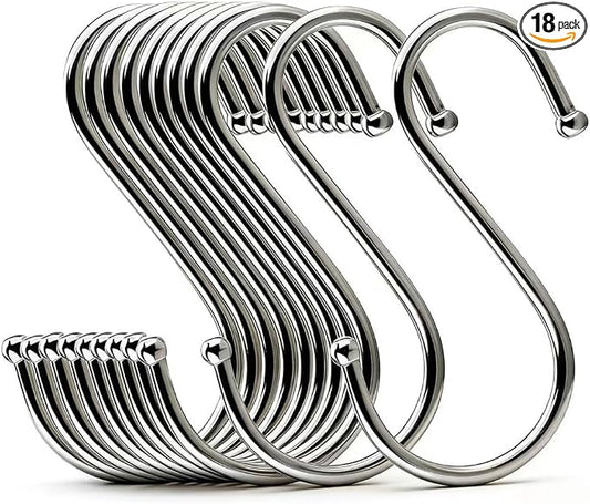 18 Pcs Heavy Duty 4.7 Inches Extra Large S Shape Hooks Heavy-Duty Metal Hanging Hooks Apply Kitchenware Bathroom Utensils Plants Towels Gardening Multiple uses Tools (Silver)