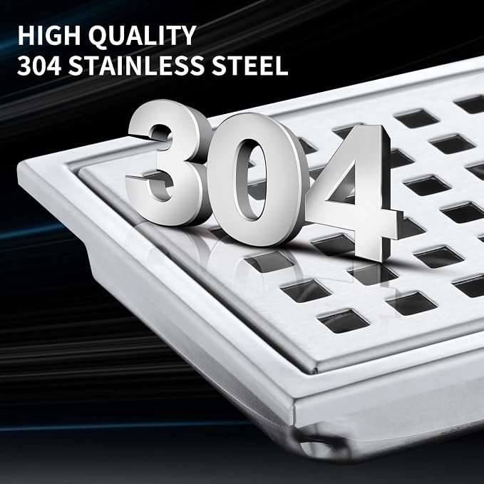 Square Shower Drain 4-Inch. with ABS Flange, Removable Grille,Bathroom Brushed Stainless Steel Shower Floor Drain