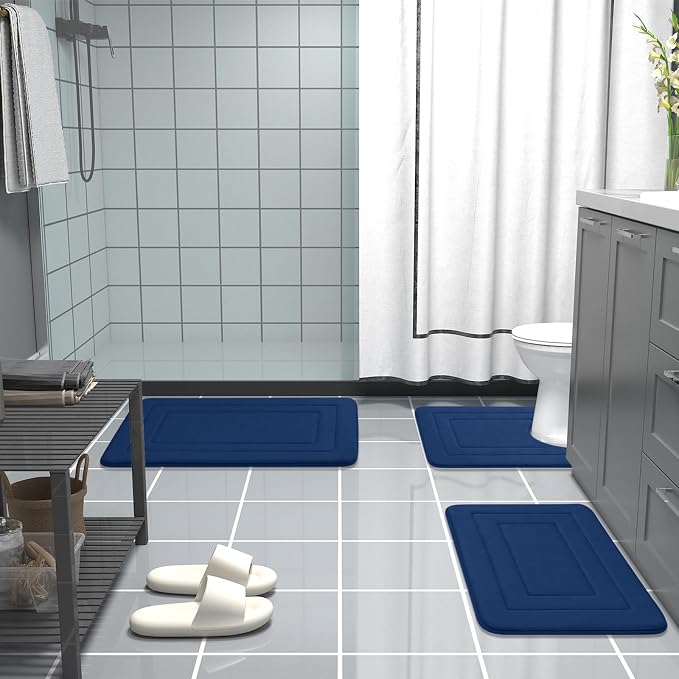 Arotive Memory Foam Bathroom Rug Mat 36x24, Ultra Soft and Absorbent Bath Mat, Machine Wash Dry, Comfortable Bath Rug Carpet for Bathroom Floor, Tub and Shower, Navy