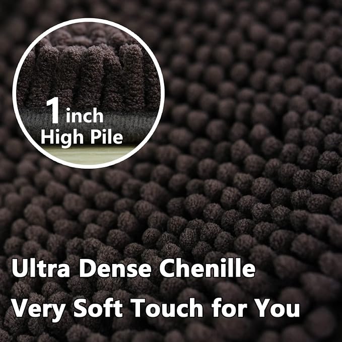 BOANKODU Bathroom Mat Sets 2 Piece, Absorbent Non-Slip Very Soft Chenille Mat, 32x20 Inch + 20x20 Inch U Shape, Machine Washable (Coffee)