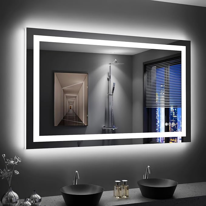 LOAAO 48"X30" LED Bathroom Mirror with Lights, Anti-Fog, Dimmable, Backlit + Front Lit, Lighted Bathroom Vanity Mirror for Wall, Memory Function, Tempered Glass, Shatter-Proof, ETL Listed | Anti-Fog, Dimmable, 3 Color Temperature, Backlit + Front Lit, ...