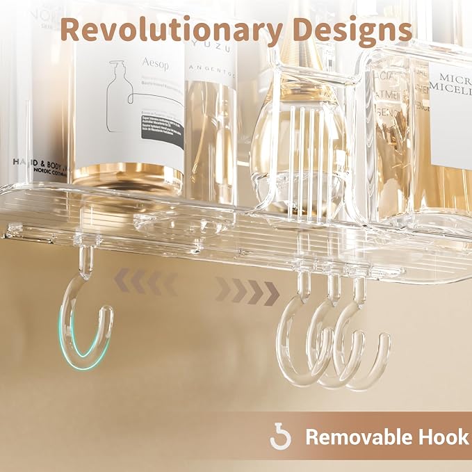 LUXEAR Clear Shower Caddy Suction Cup, No Drilling Removable Shower Shelf, Max Hold 22lbs Suction Bathroom Caddy, One Second Installation Waterproof Suction Shower Organizer for Bathroom Kitchen