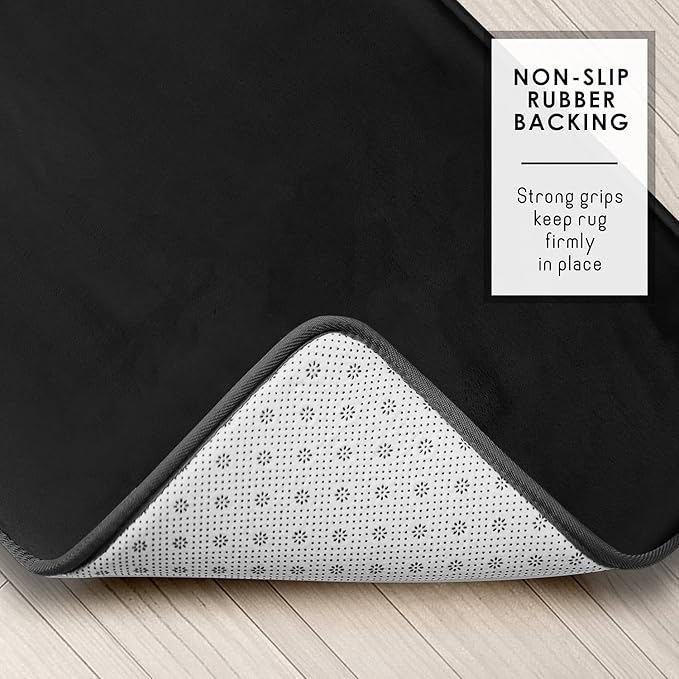 Clara Clark 3 Piece Bathroom Rugs Bath Mat Set, Velvet Memory Foam Bath Mats for Bathroom - Non-Slip, PVC Backing Bath Rugs, Washable - Dries Quickly, Black