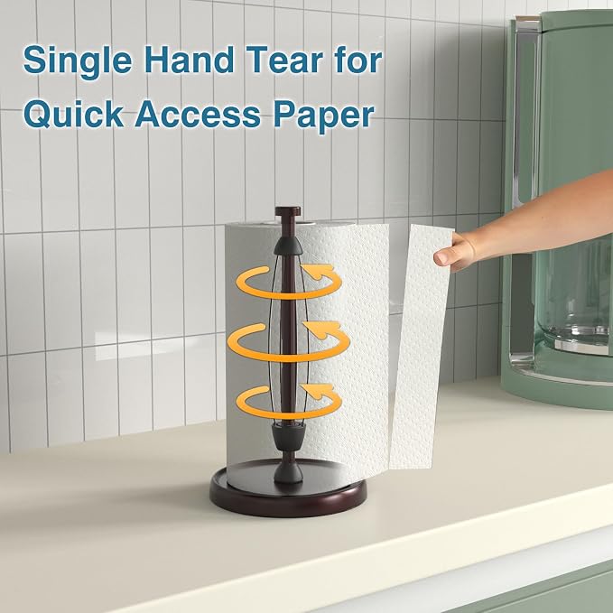 Oil Rubbed Bronze Paper Towel Holder Countertop, Bronze Kitchen Accessories Decor, Stainless Steel, Paper Towel Roll Holder Stand with Ratchet Mechanism for Kitchen Bathroom Farmhouse Essentials