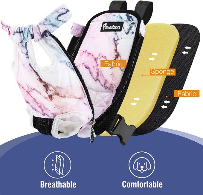 Pawaboo Pet Front Carrier Backpack for Small Medium Dogs | Legs Out Easy-fit,Adjustable Straps,Hands-Free,Soft Padded Support for Travel Hiking Cycling Camping,Purple Marble,M