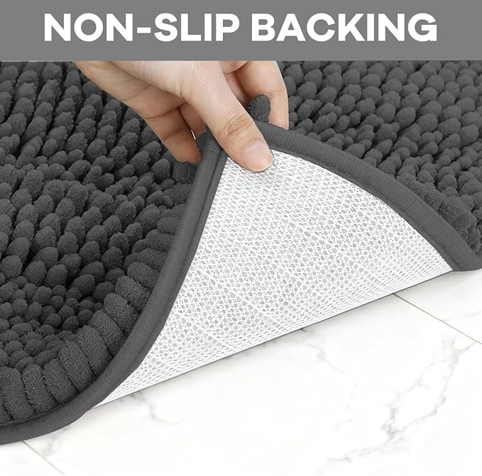RUN HELIX Toilet Rugs U-Shaped 20x20 Extra Soft Chenille Bath Rugs, PVC Backing Quick Dry, Machine Washable Contour Bathroom Rugs for Toilet Contoured Bath Mats Home Decor Accessories Dark Grey
