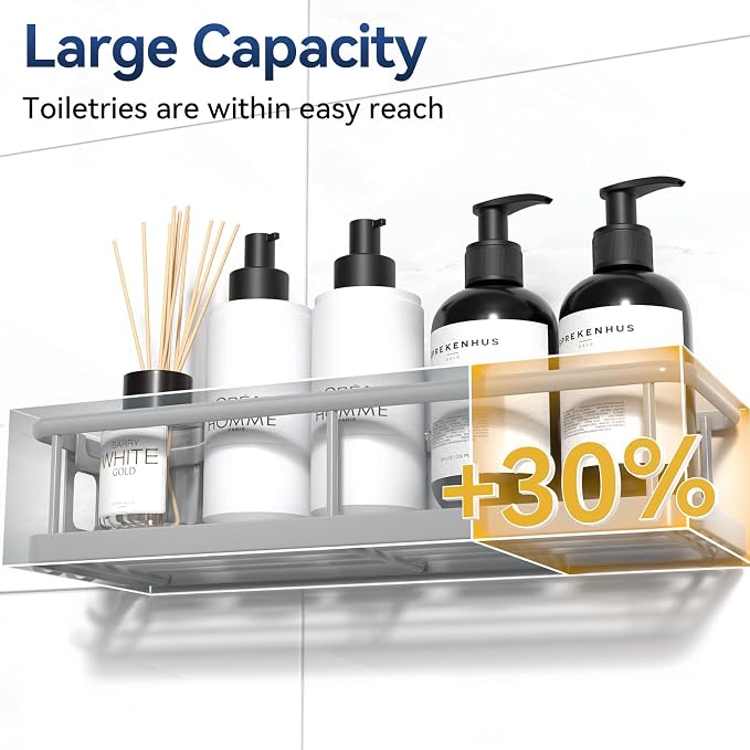 Shower Caddy Adhesive, Rustproof Shower Organizer, Large Capacity Shower Shelves for Inside Shower, No Drilling Bathroom Organizers and Storage for Home Decor （2 Pack Grey）