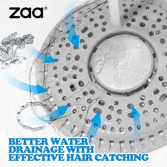 Shower Drain Hair Catcher Silicone Flat Floor Strainer Protector | 2 Pack Gray Weighted Flat Shower Drain Protectors, Traps Hair Before Clogs, Easy to Clean in Seconds, Fits Flat Floor Drains