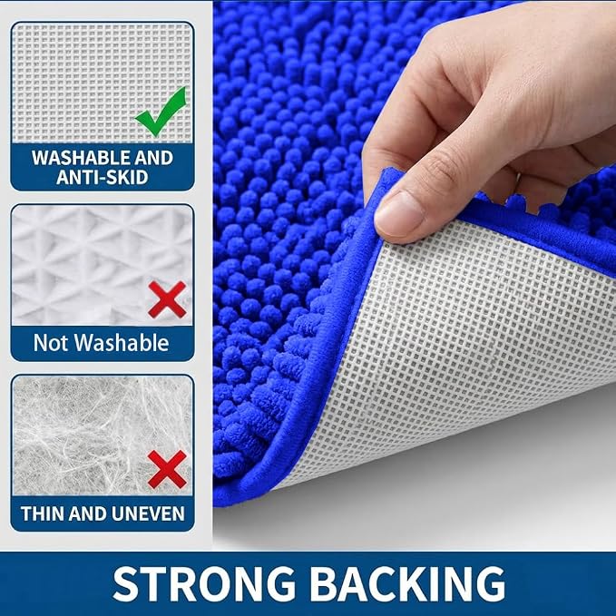 Bathroom Rugs Sets 2 Piece,Super Absorbent Chenille Bath Mats and U-Shaped Toilet Rug,Strong PVC Non Slip Backing,Microfiber Washable Dry Quickly Bath Mats for Bathroom(20"x32"+20"x20"U, Royal Blue)