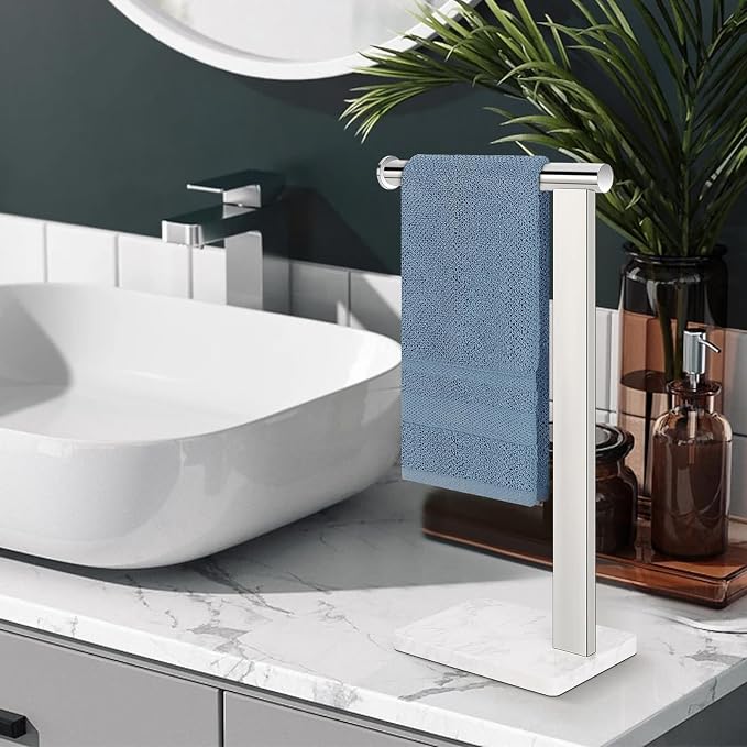 Stainless Steel L-Shaped Hand Towel Holder, SUS304 Bathroom Towel Rack with Thickened Base for Countertop Vanity (Chrome, Square Base)